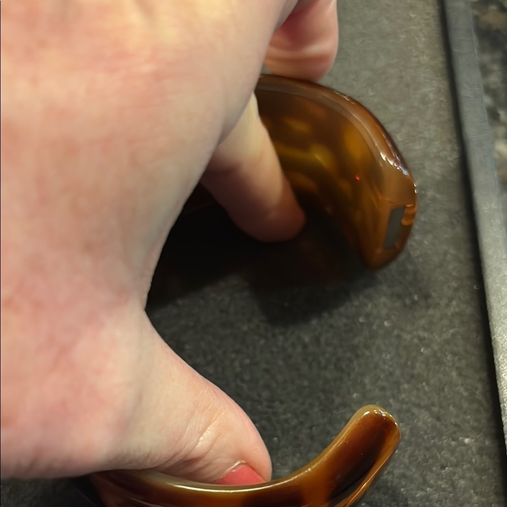 Wide Hinged Tortoise Shell Patterned Bangle Bracelet - Picture 3 of 3